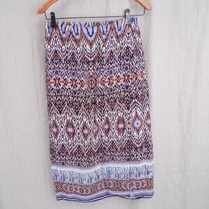 NIC+ZOE Women's M Midi Elastic Waist Faux Wrap Casual Summer Multi Color Skirt